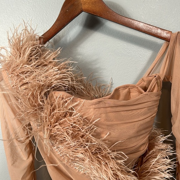 House of CB Faith Blush Feather Corset Bodysuit Off Shoulder Mesh Top size XS - Picture 9 of 15